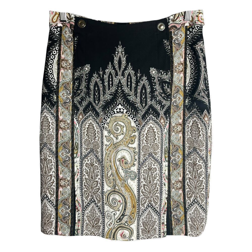 Etro Printed Knee Length Mini Skirt Black Size 8 NWT